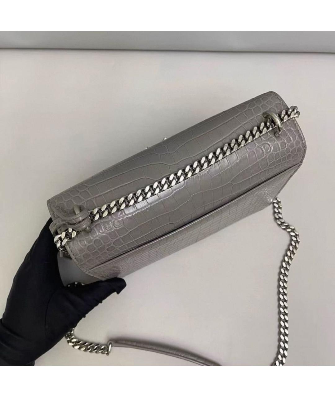 SAINT LAURENT Серая кожаная сумка через плечо, фото 7