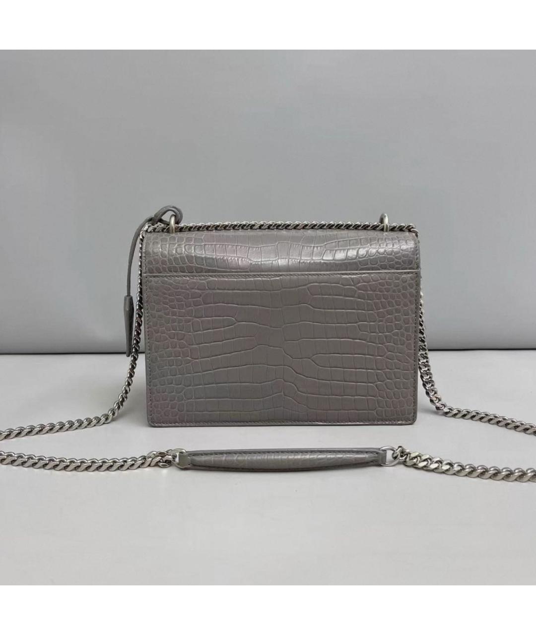 SAINT LAURENT Серая кожаная сумка через плечо, фото 2