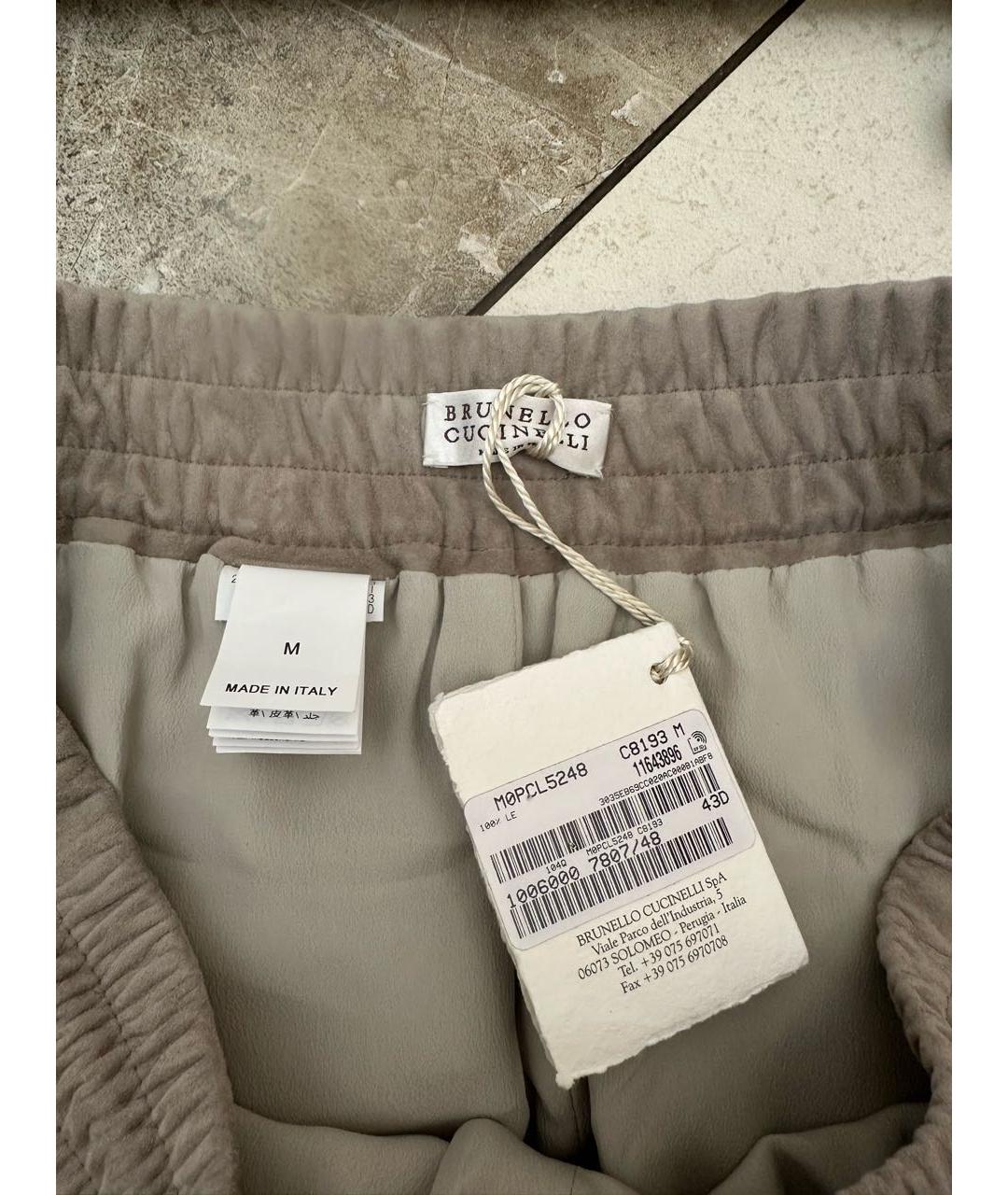 BRUNELLO CUCINELLI Бежевые замшевые прямые брюки, фото 3