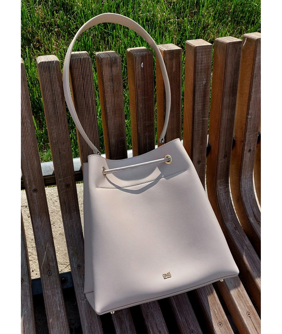 CAVALLI CLASS Бежевая кожаная сумка тоут, фото 3