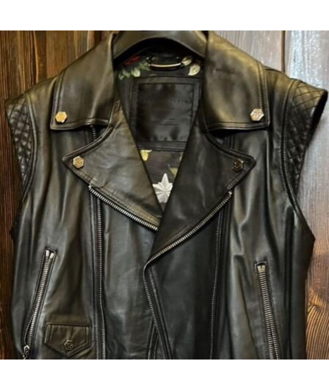 PHILIPP PLEIN Черный кожаный жилет, фото 4