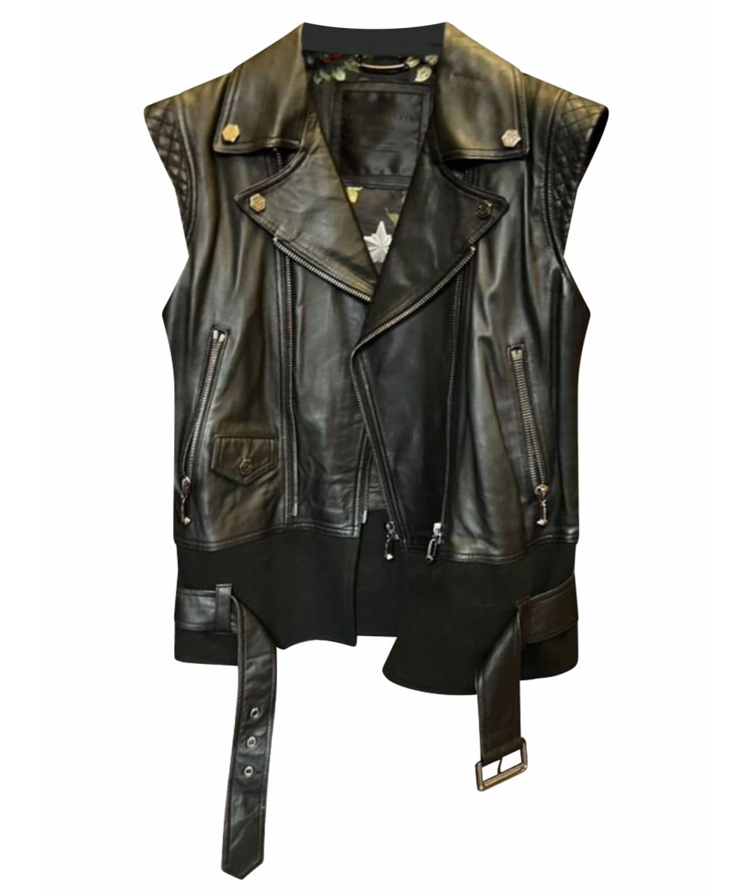 PHILIPP PLEIN Черный кожаный жилет, фото 1