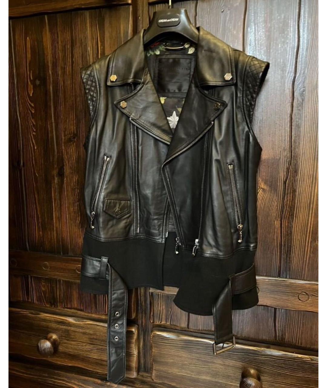 PHILIPP PLEIN Черный кожаный жилет, фото 7