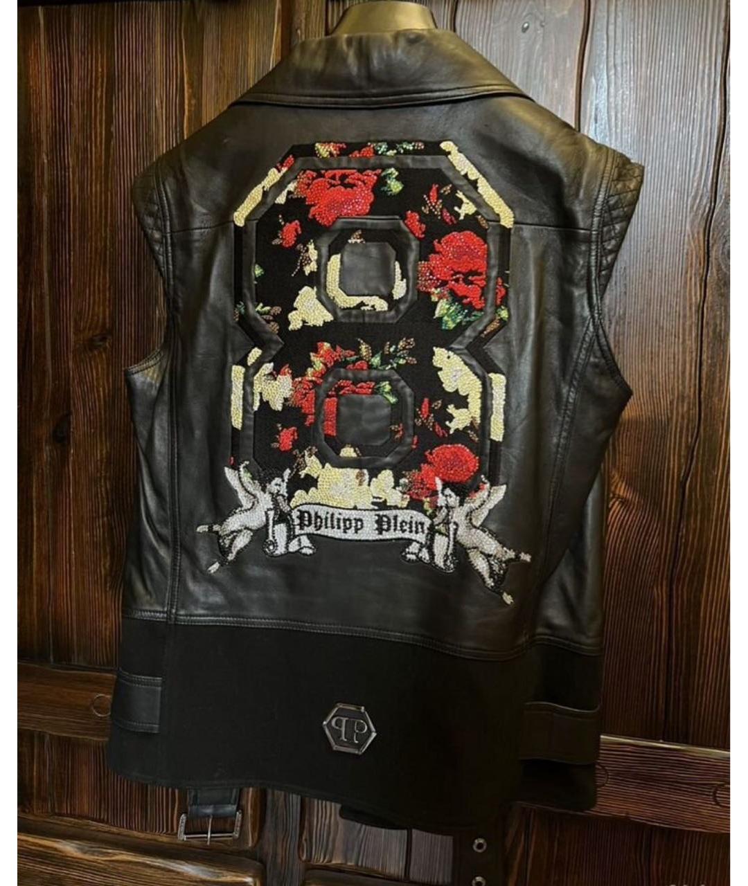 PHILIPP PLEIN Черный кожаный жилет, фото 2