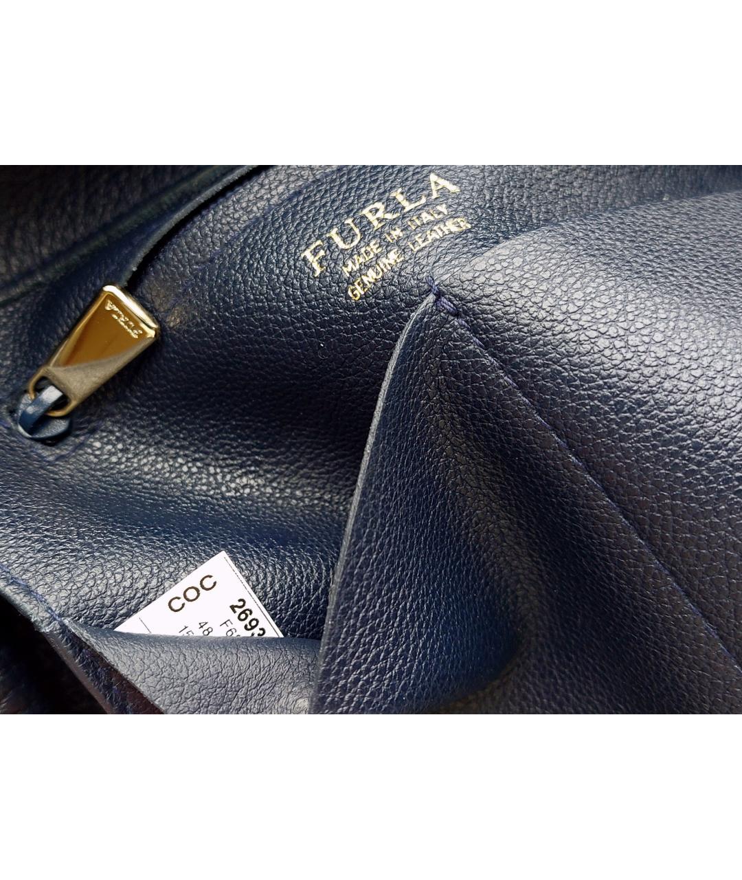 FURLA Темно-синяя кожаная сумка с короткими ручками, фото 7