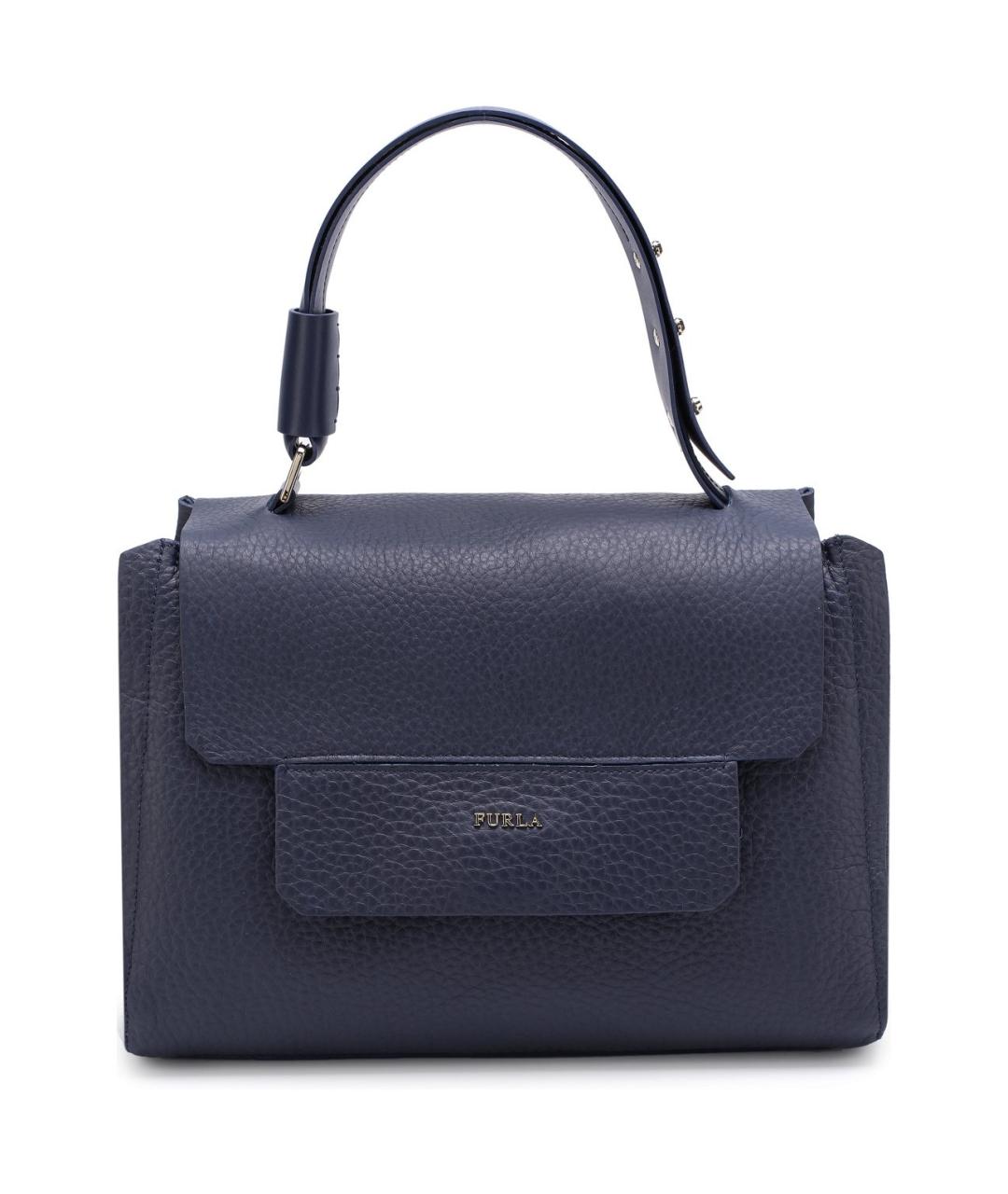 FURLA Темно-синяя кожаная сумка с короткими ручками, фото 1