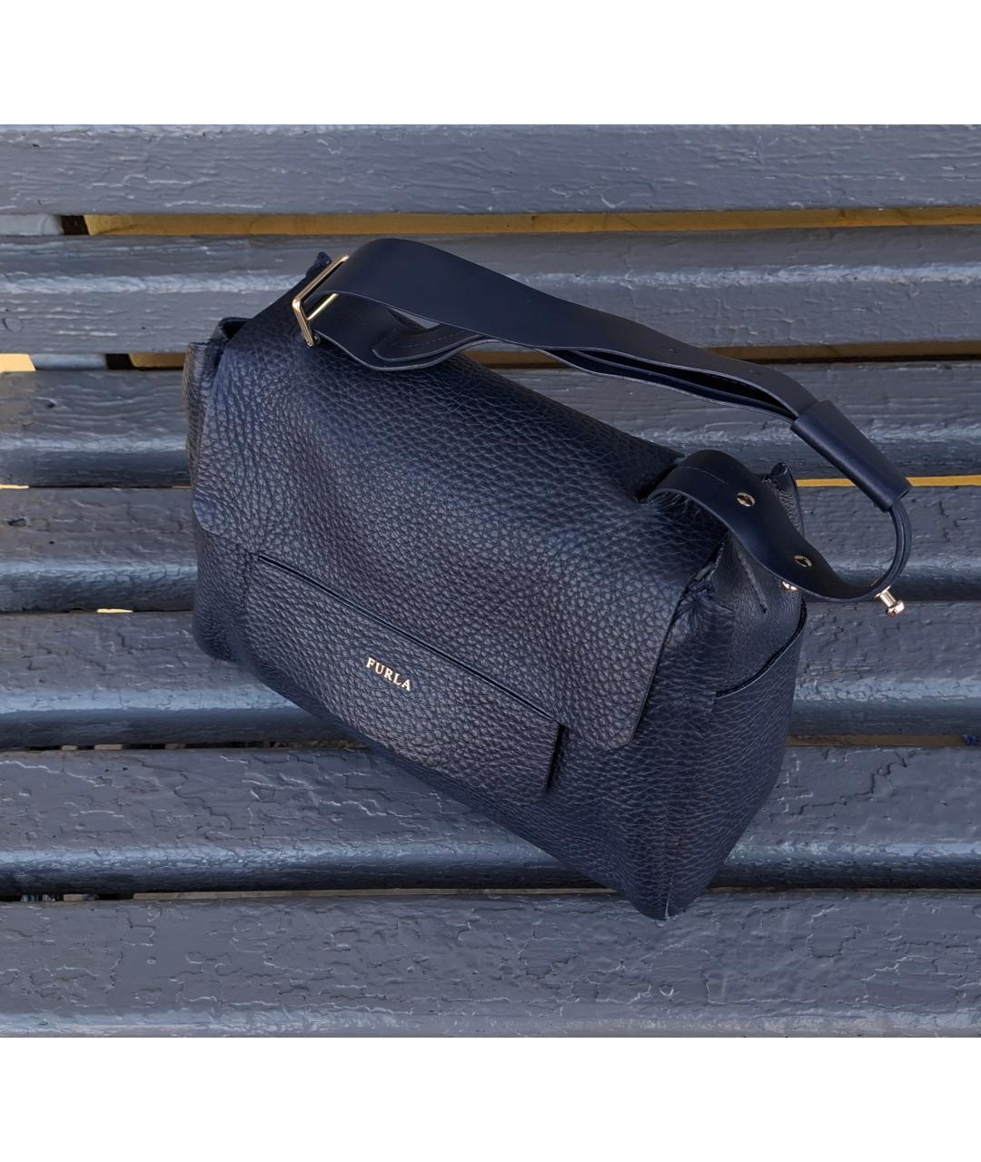 FURLA Темно-синяя кожаная сумка с короткими ручками, фото 5