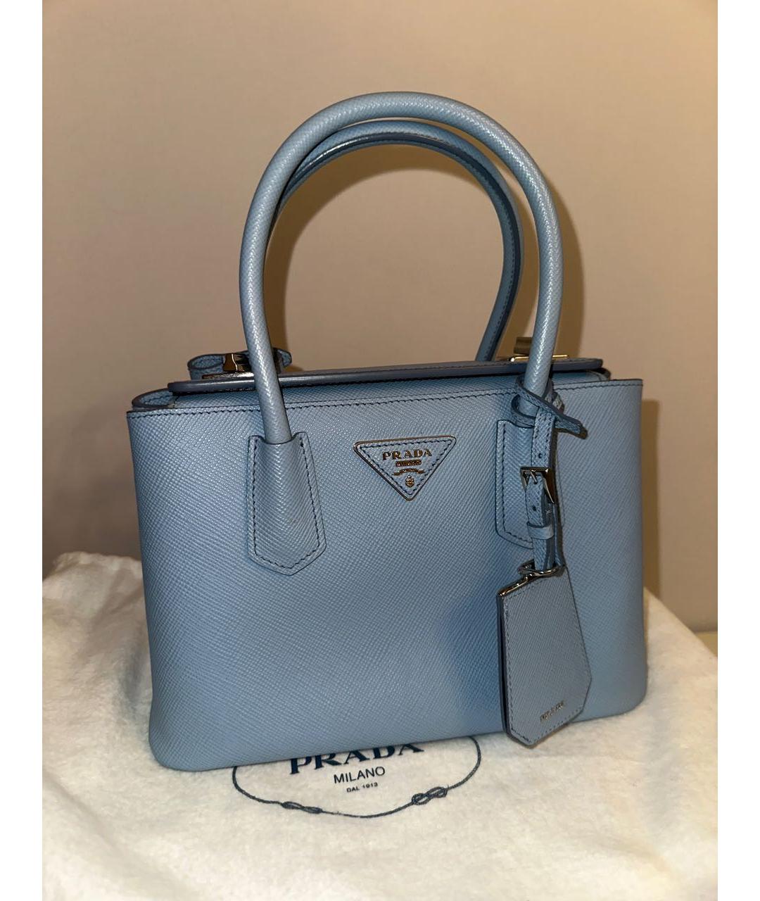 PRADA Голубая кожаная сумка тоут, фото 9