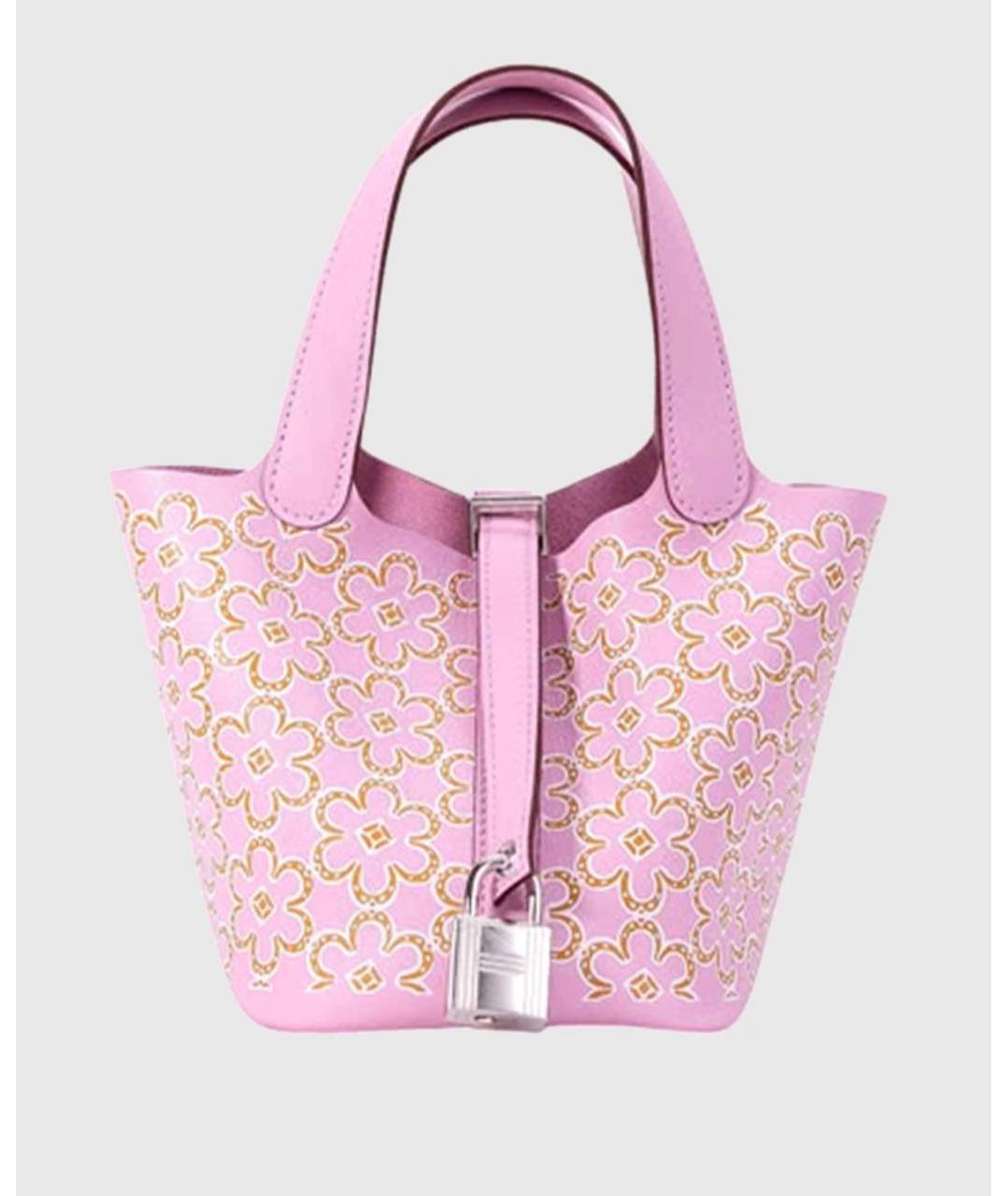 HERMES Розовая кожаная сумка тоут, фото 9