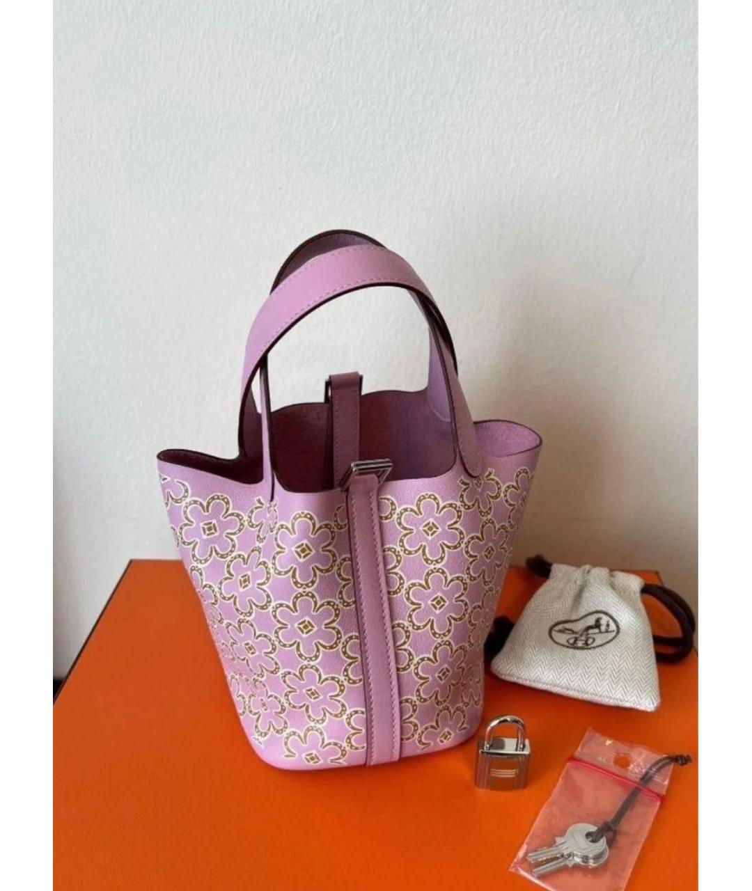 HERMES Розовая кожаная сумка тоут, фото 6