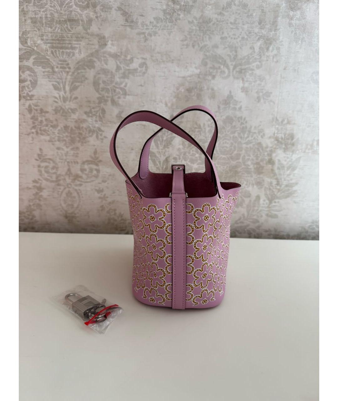 HERMES Розовая кожаная сумка тоут, фото 8