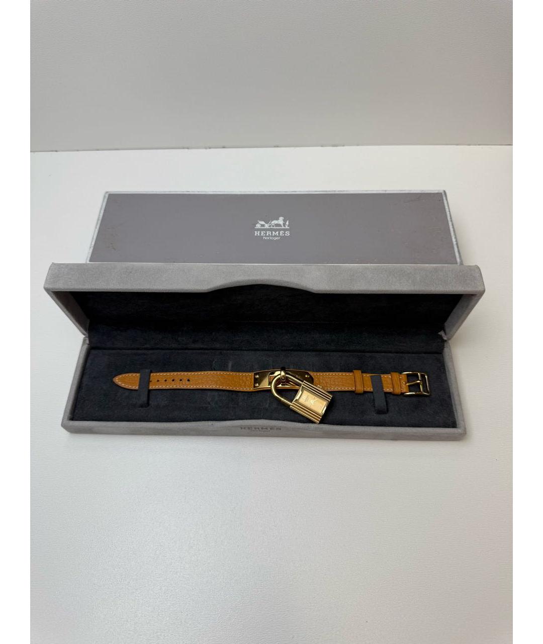 HERMES Горчичные металлические часы, фото 2