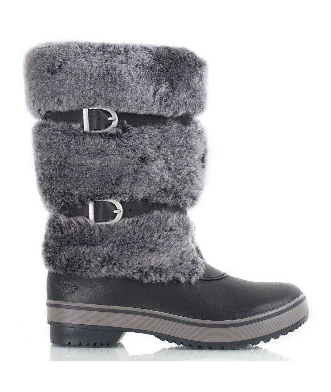 UGG AUSTRALIA Черные кожаные сапоги, фото 10