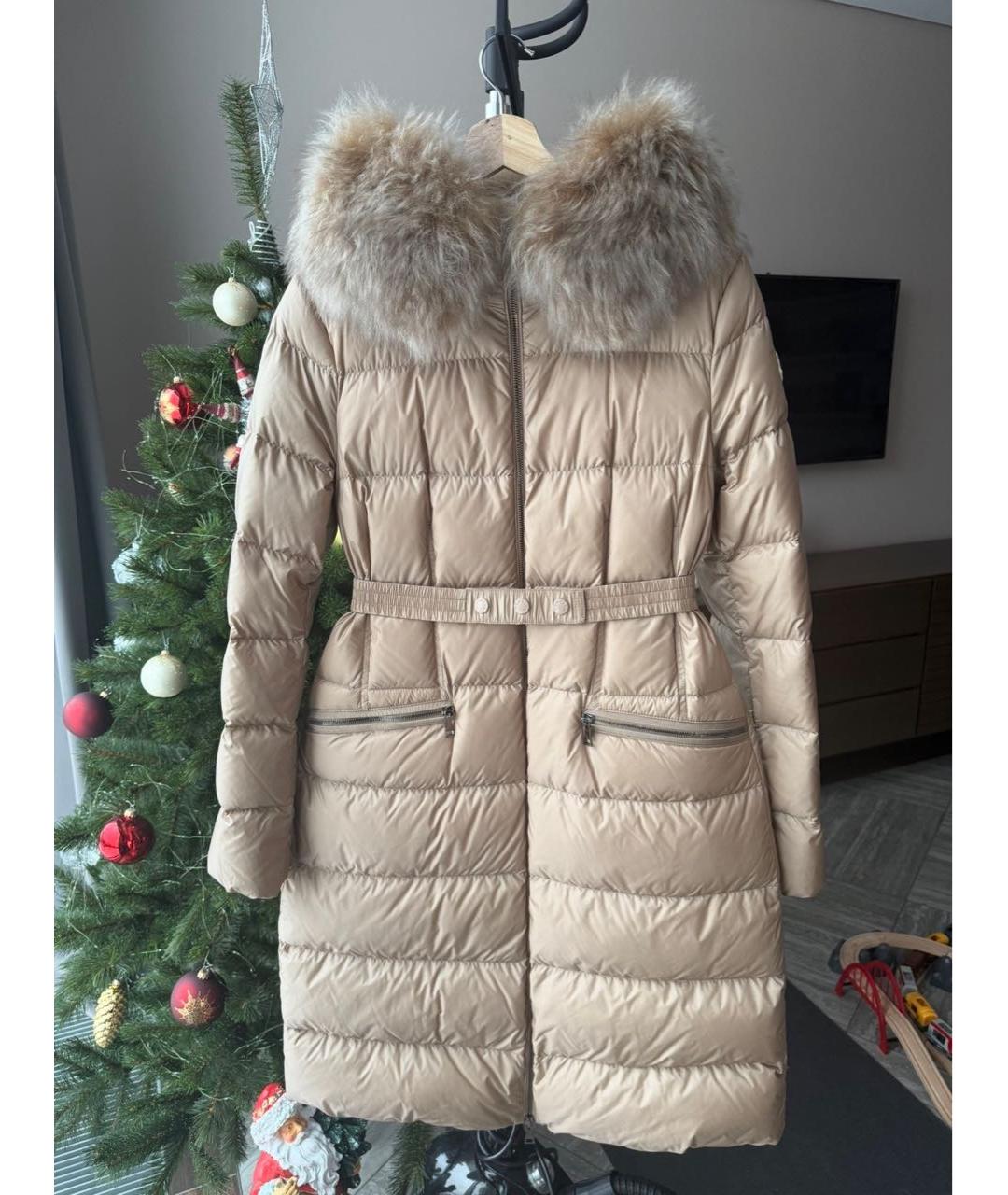 MONCLER Бежевый полиэстеровый пуховик, фото 5