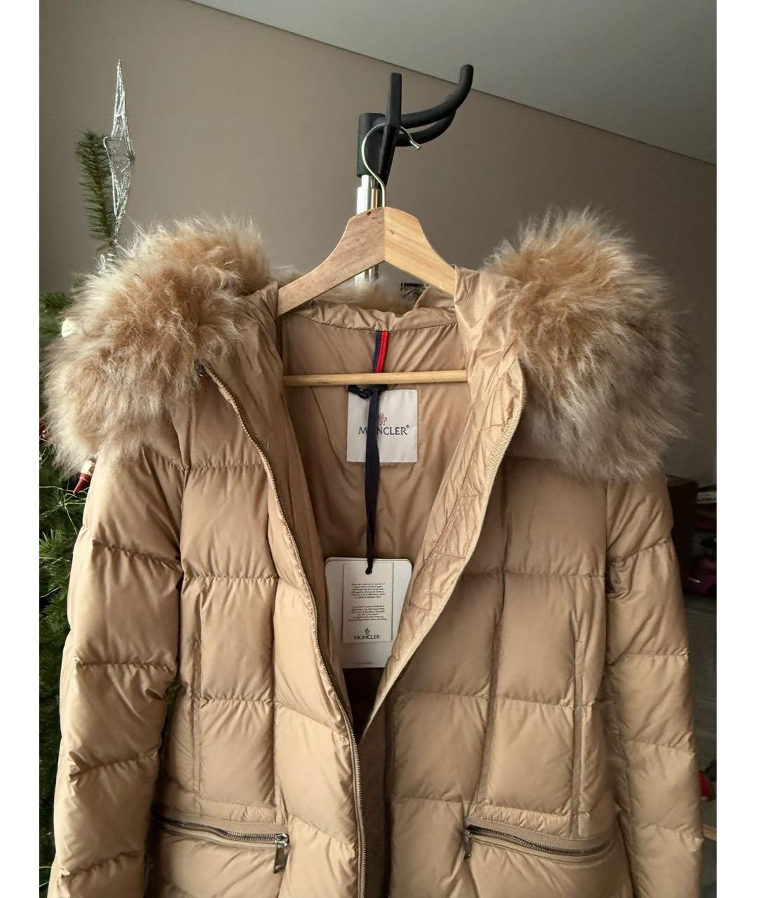 MONCLER Бежевый полиэстеровый пуховик, фото 4