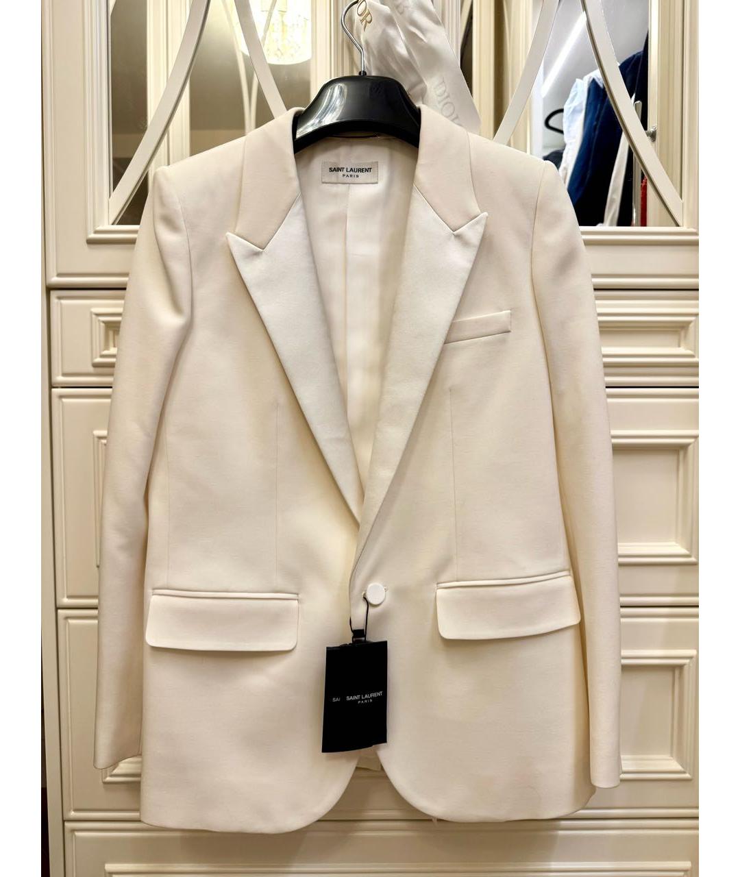SAINT LAURENT Белый шерстяной жакет/пиджак, фото 7