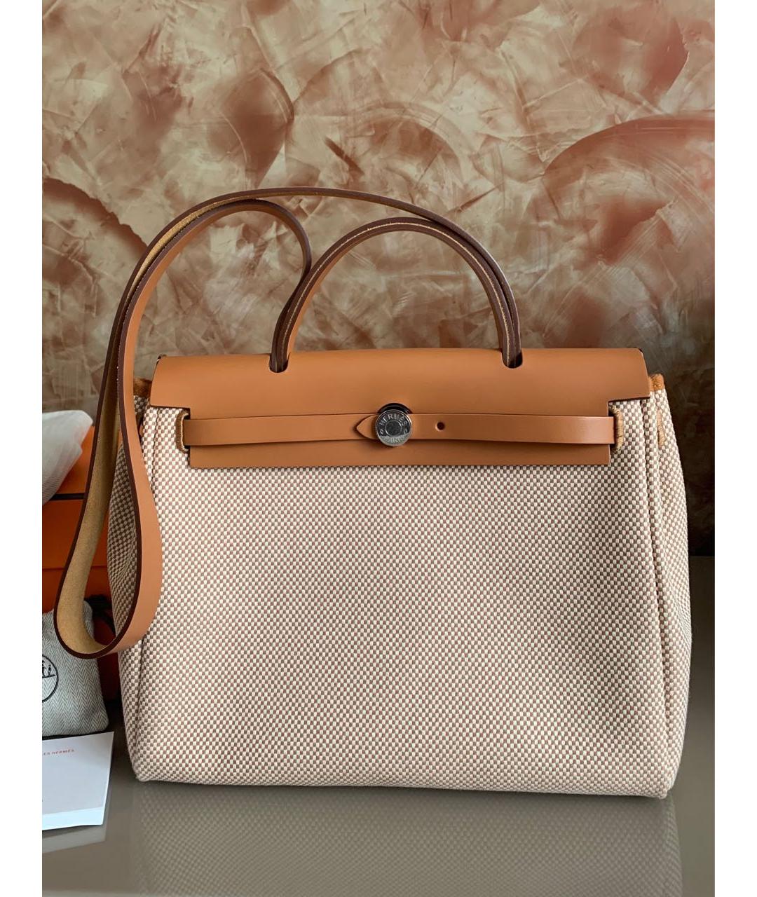 HERMES Коричневая кожаная сумка с короткими ручками, фото 3