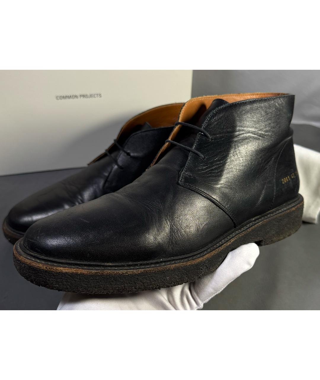 COMMON PROJECTS Черные кожаные высокие ботинки, фото 3