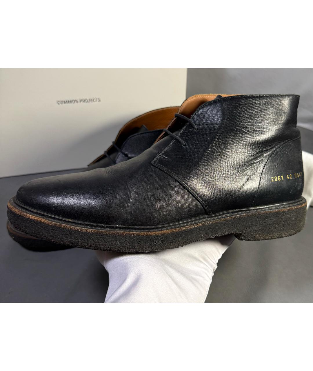 COMMON PROJECTS Черные кожаные высокие ботинки, фото 4