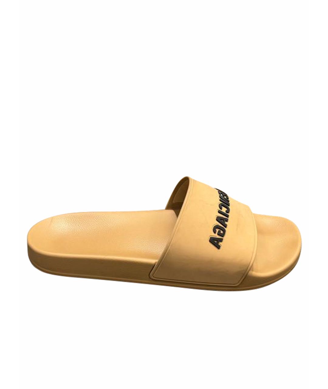 BALENCIAGA Бежевые кожаные шлепанцы, фото 1