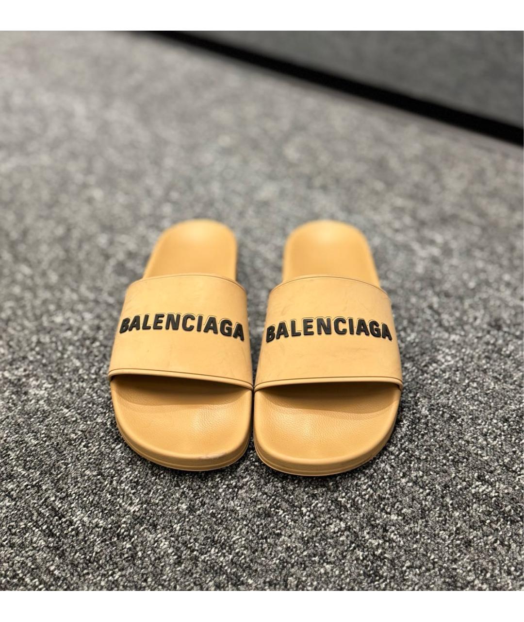 BALENCIAGA Бежевые кожаные шлепанцы, фото 2