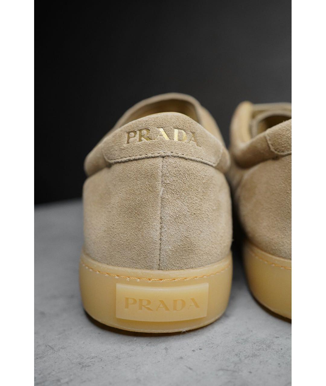 PRADA Бежевые замшевые низкие кроссовки / кеды, фото 7