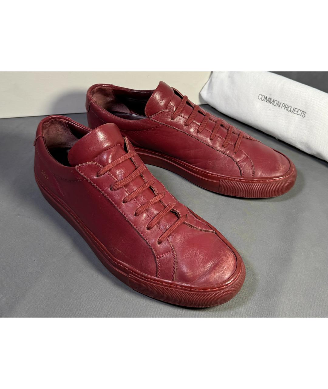 COMMON PROJECTS Бордовые кожаные низкие кроссовки / кеды, фото 6