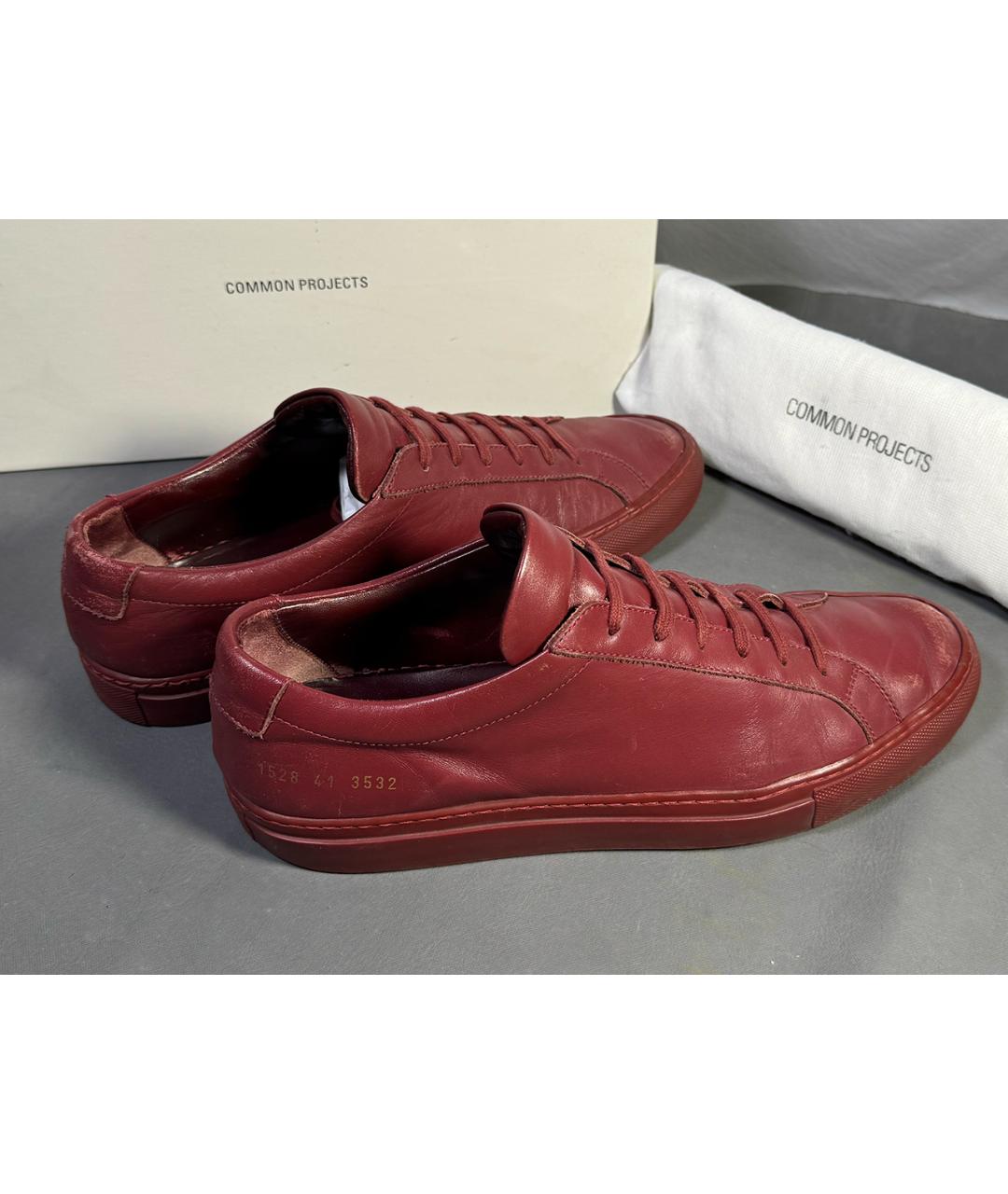 COMMON PROJECTS Бордовые кожаные низкие кроссовки / кеды, фото 5