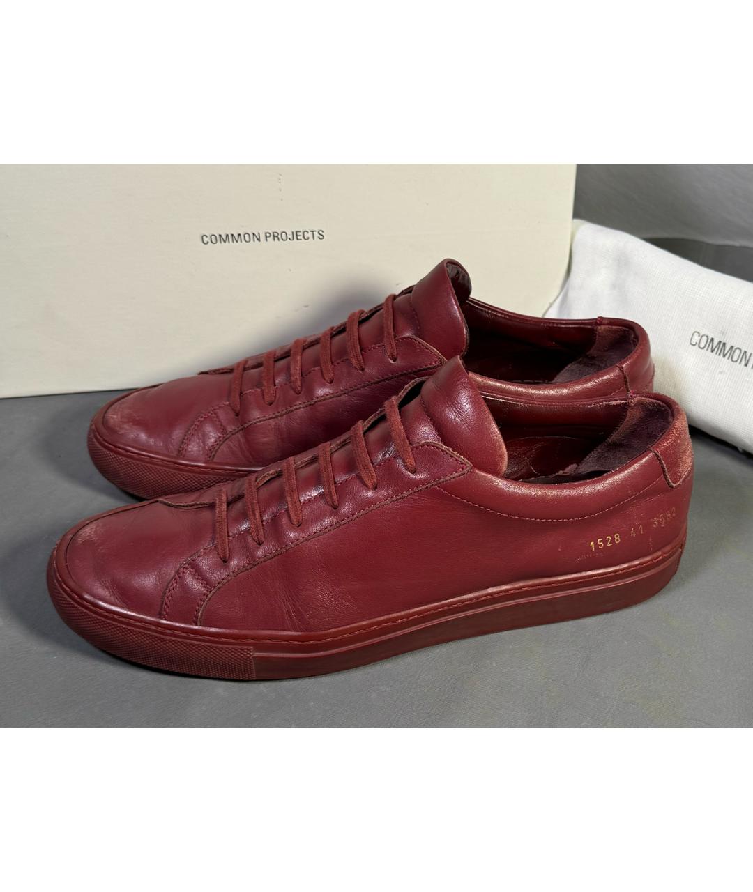 COMMON PROJECTS Бордовые кожаные низкие кроссовки / кеды, фото 2