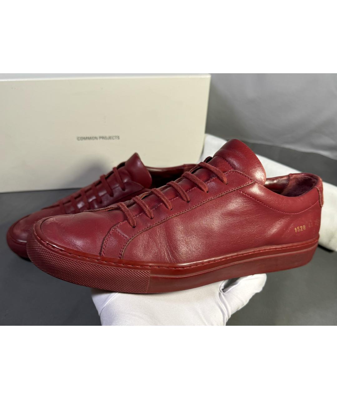 COMMON PROJECTS Бордовые кожаные низкие кроссовки / кеды, фото 7