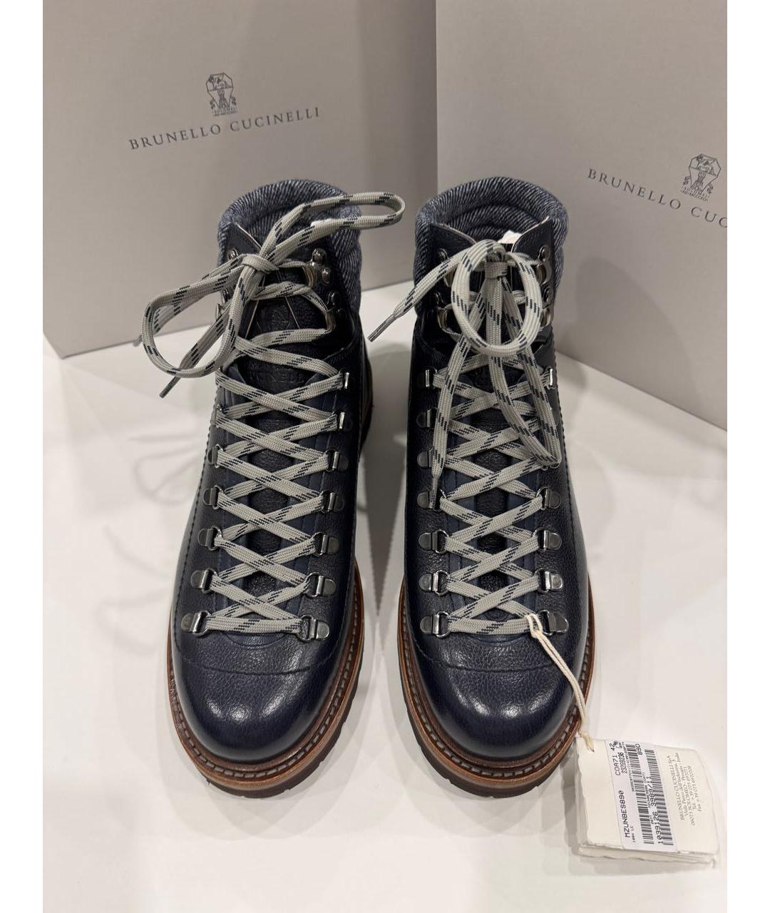 BRUNELLO CUCINELLI Темно-синие кожаные высокие ботинки, фото 2