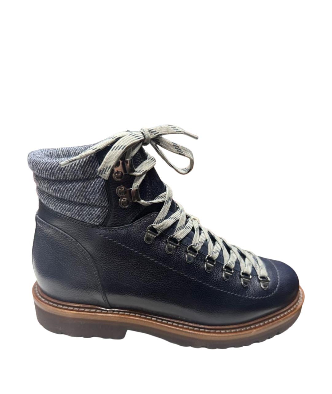 BRUNELLO CUCINELLI Темно-синие кожаные высокие ботинки, фото 1