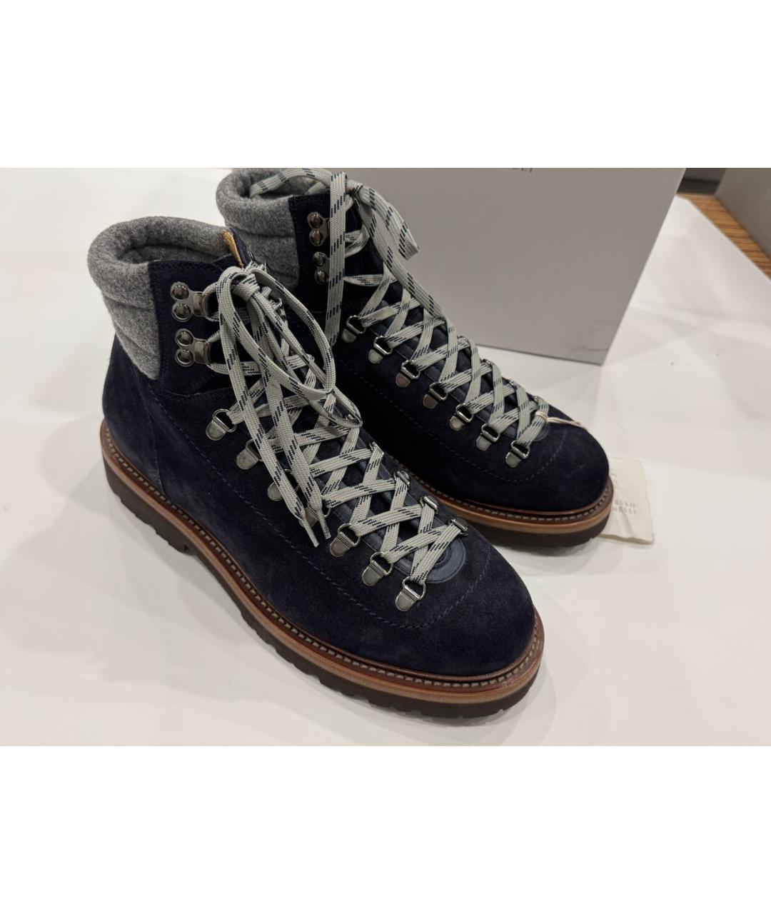 BRUNELLO CUCINELLI Темно-синие замшевые высокие ботинки, фото 2