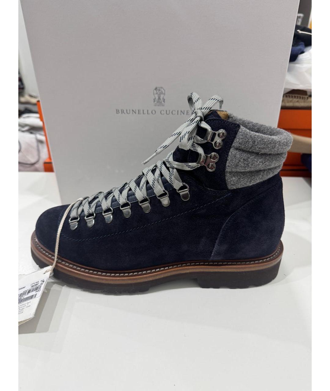 BRUNELLO CUCINELLI Темно-синие замшевые высокие ботинки, фото 4