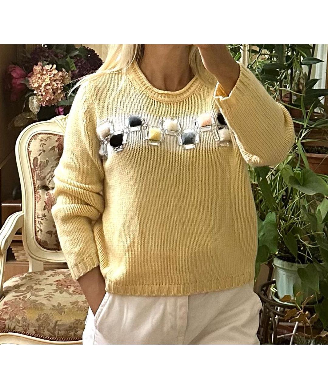 FENDI Желтый кашемировый джемпер / свитер, фото 7