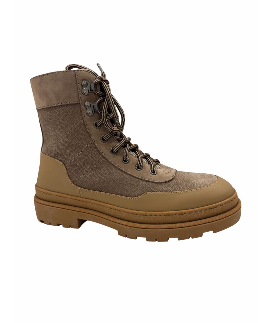 BRUNELLO CUCINELLI Бежевые кожаные высокие ботинки, фото 1