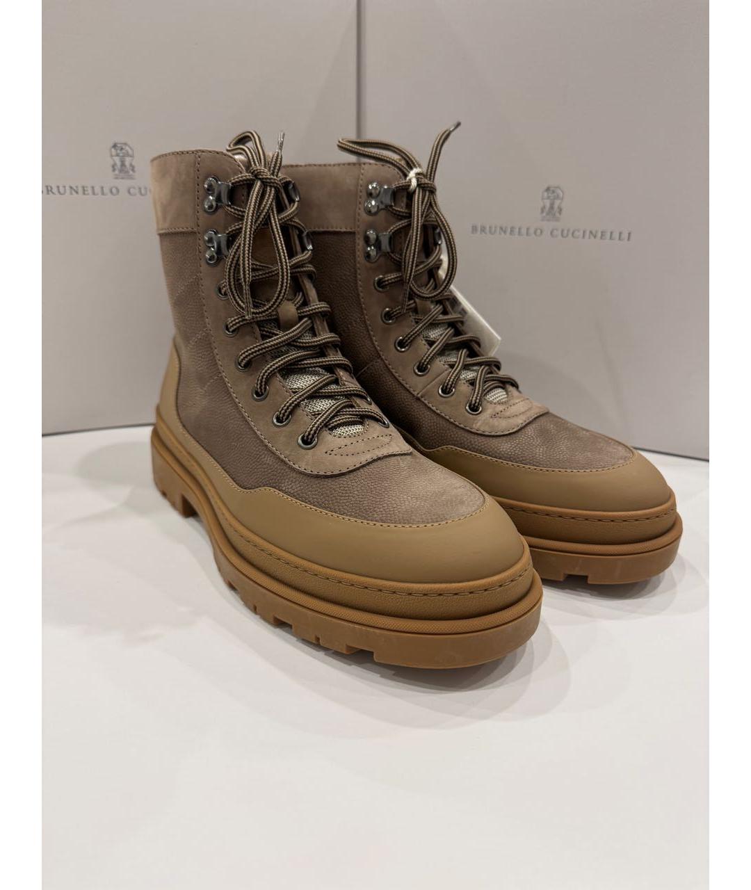 BRUNELLO CUCINELLI Бежевые кожаные высокие ботинки, фото 2