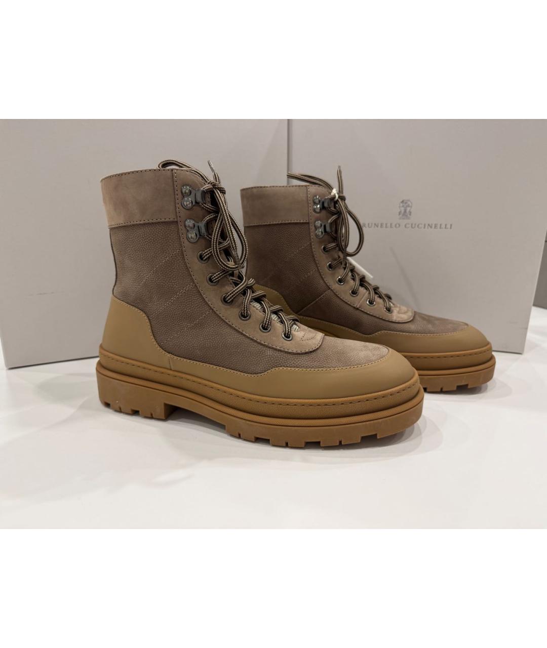 BRUNELLO CUCINELLI Бежевые кожаные высокие ботинки, фото 4
