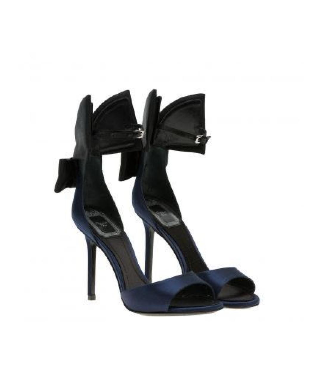 CHRISTIAN DIOR Темно-синие текстильные босоножки, фото 2