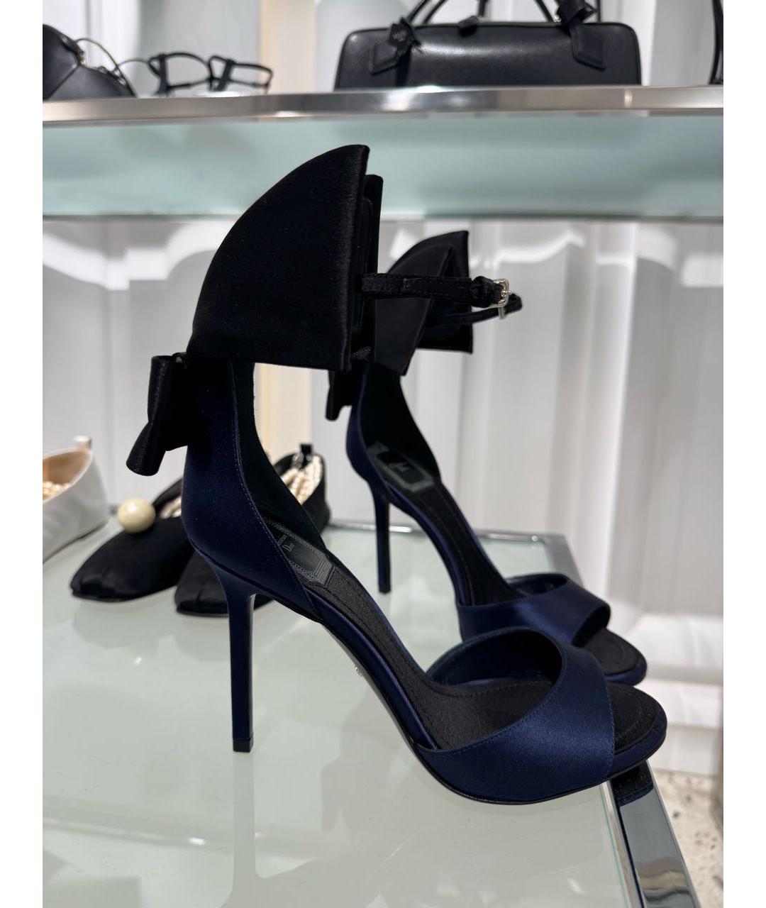 CHRISTIAN DIOR Темно-синие текстильные босоножки, фото 3