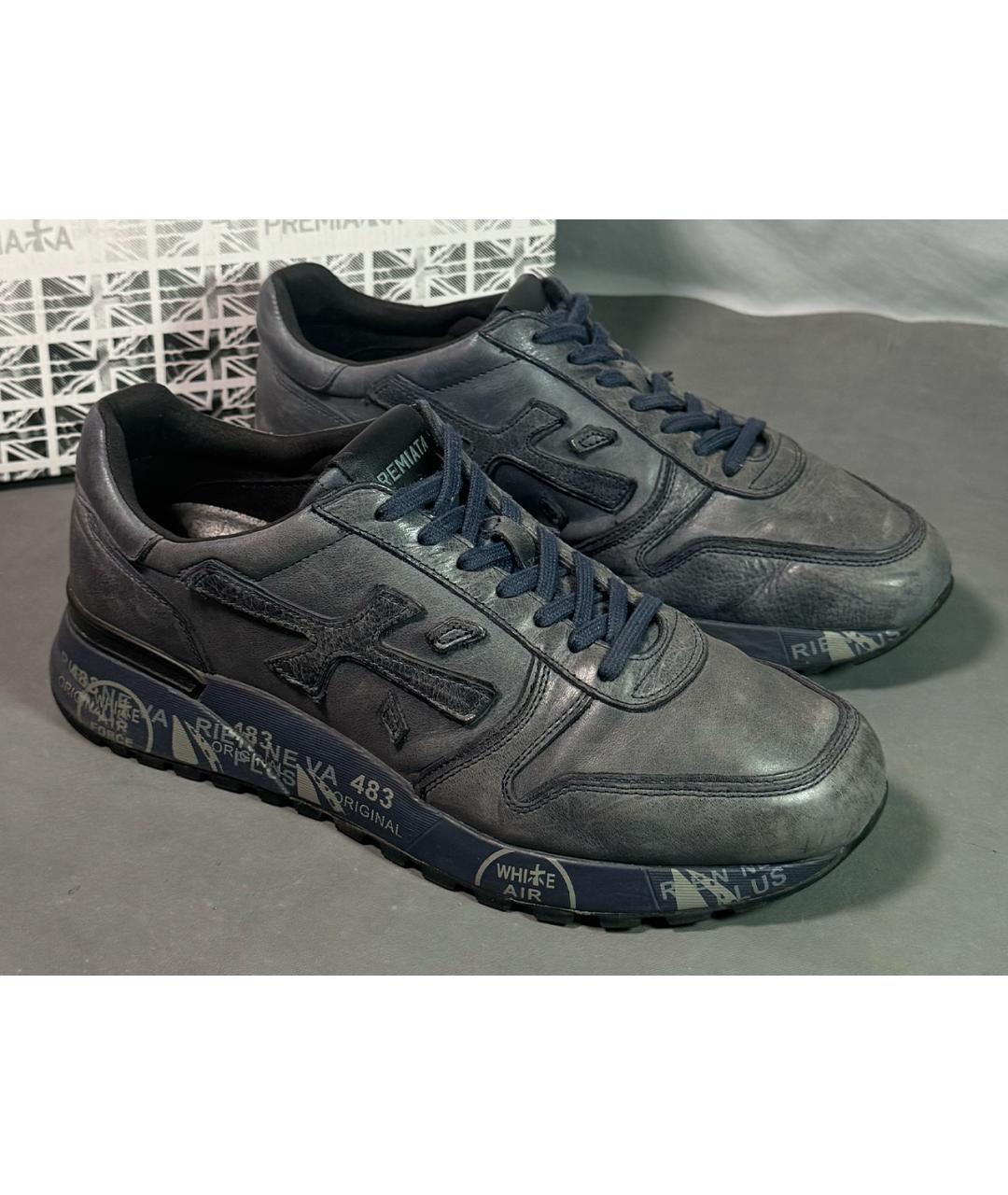 PREMIATA Синие кожаные низкие кроссовки / кеды, фото 2