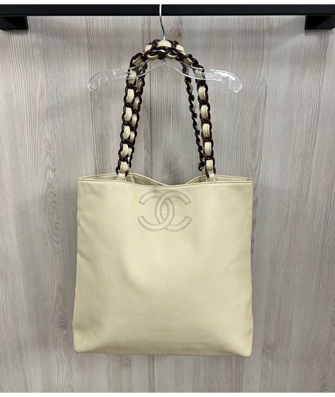 CHANEL Бежевая кожаная сумка через плечо, фото 9