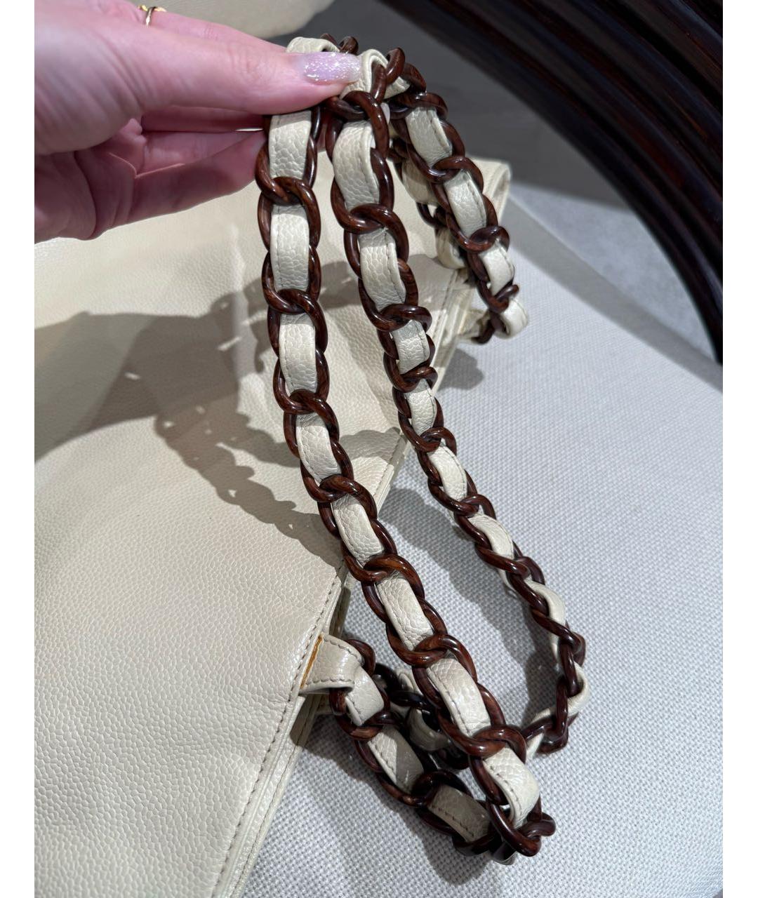 CHANEL Бежевая кожаная сумка через плечо, фото 3