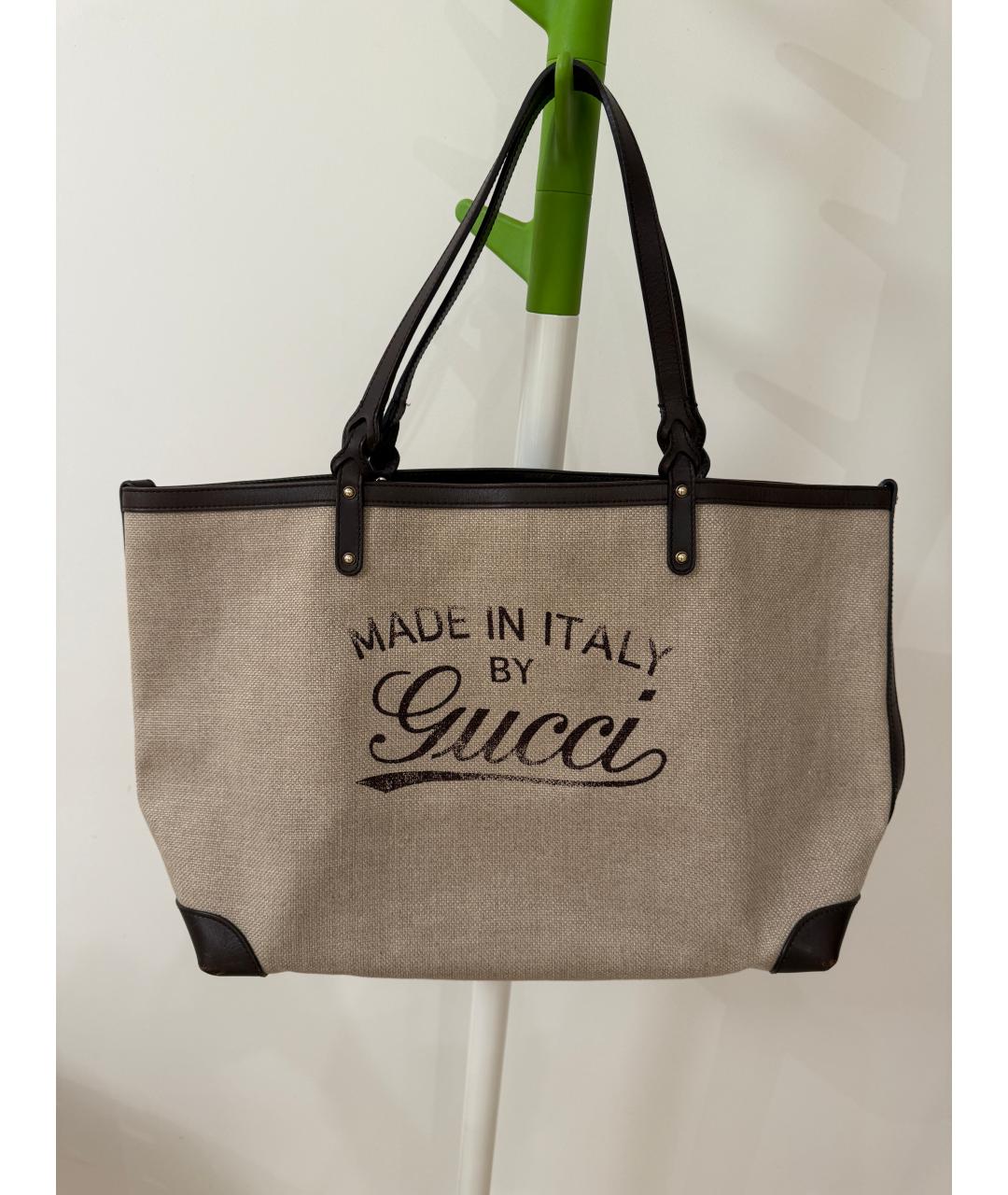 GUCCI Бежевая тканевая пляжная сумка, фото 10