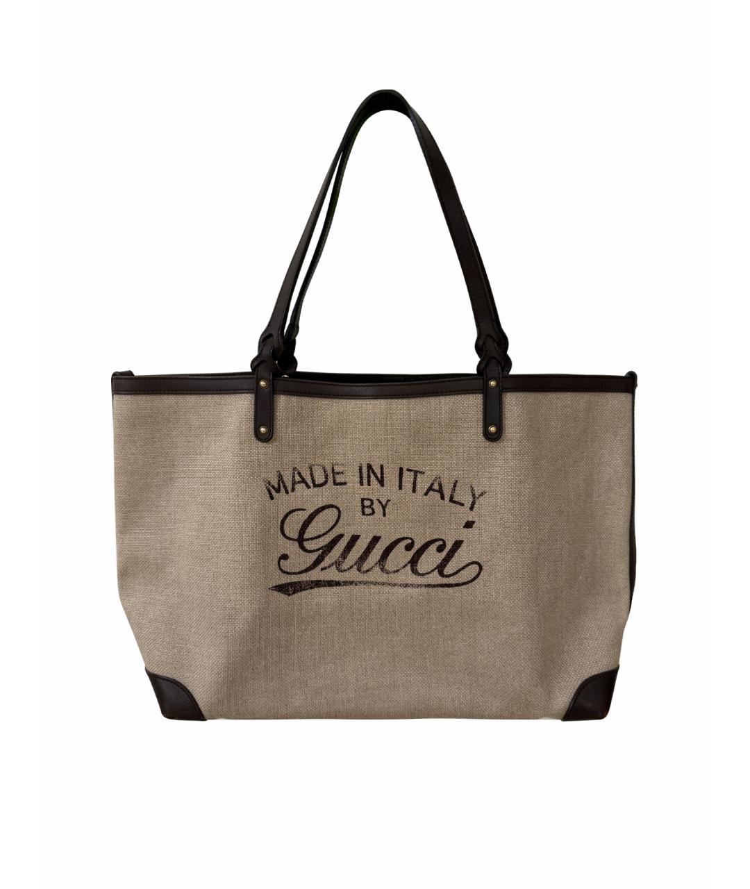 GUCCI Бежевая тканевая пляжная сумка, фото 1