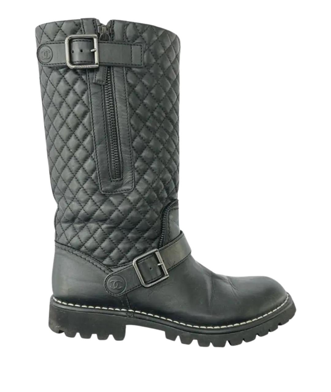 CHANEL Черные кожаные сапоги, фото 1