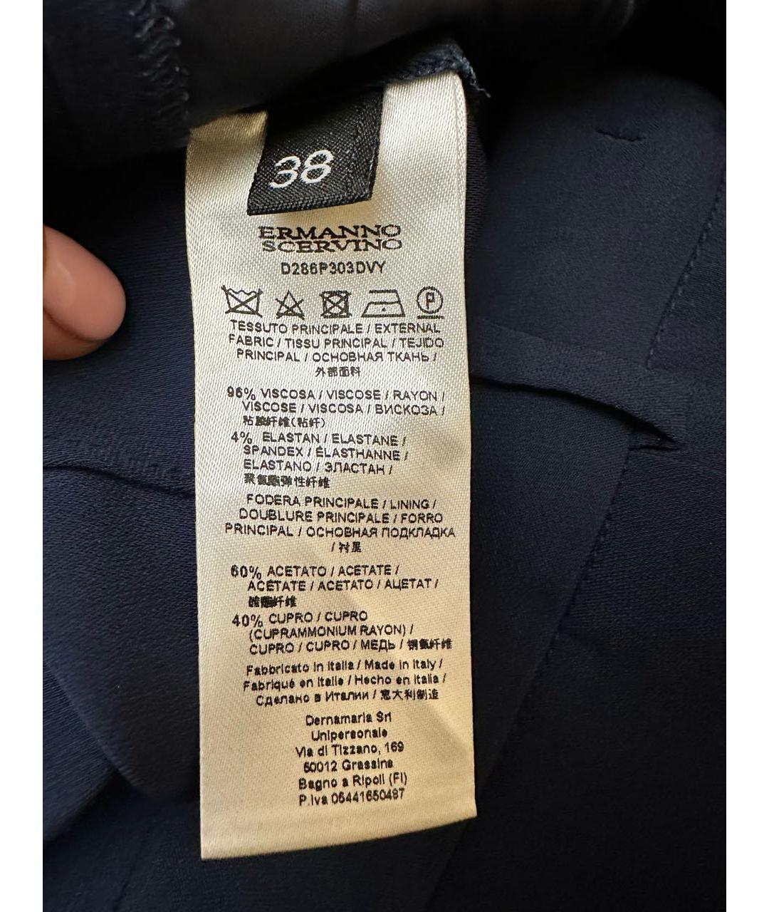 ERMANNO SCERVINO Темно-синие вискозные прямые брюки, фото 5