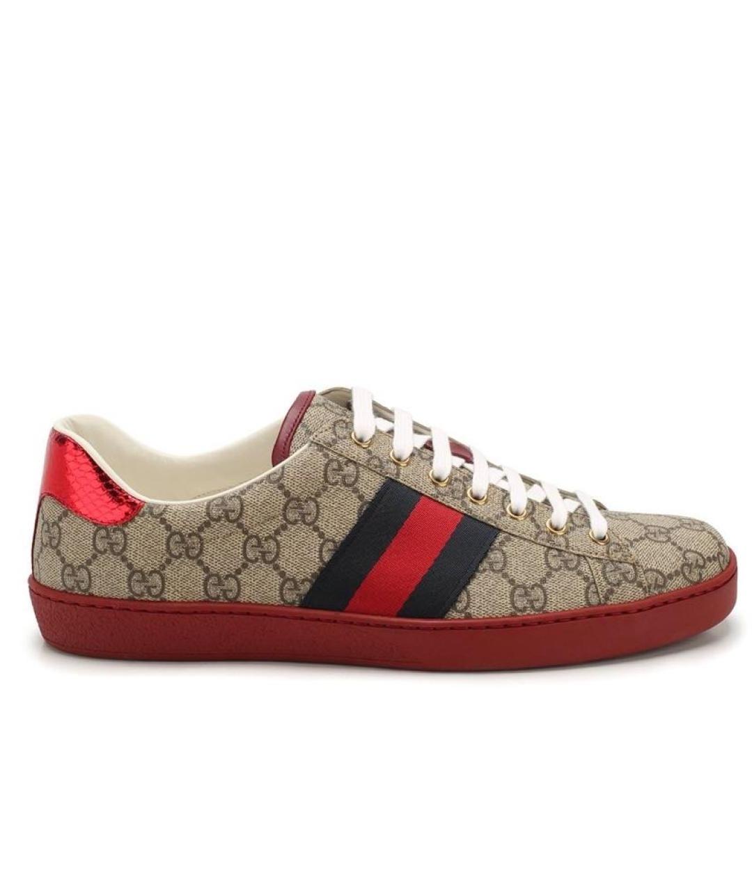 GUCCI Коричневые текстильные низкие кроссовки / кеды, фото 1