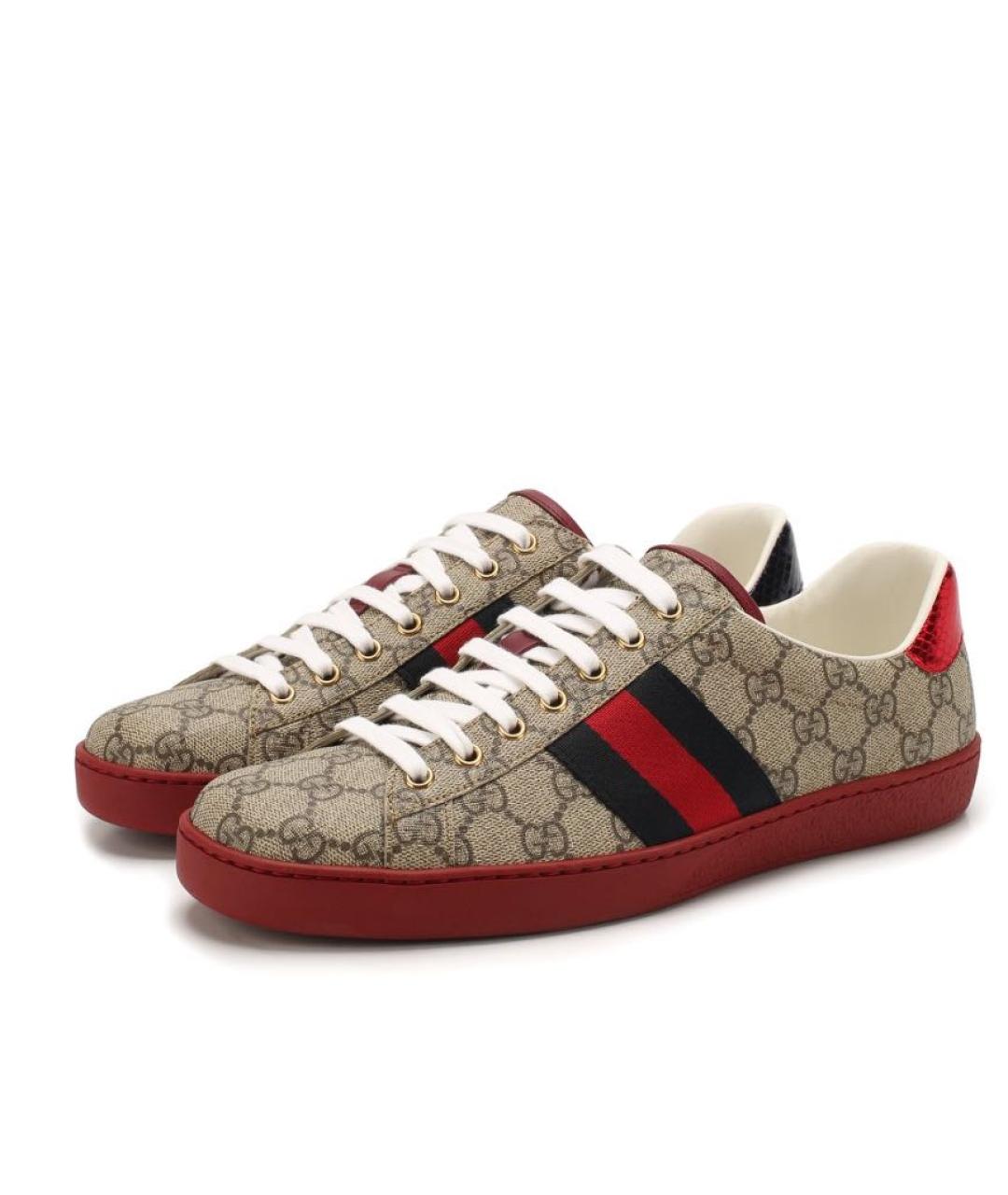 GUCCI Коричневые текстильные низкие кроссовки / кеды, фото 2