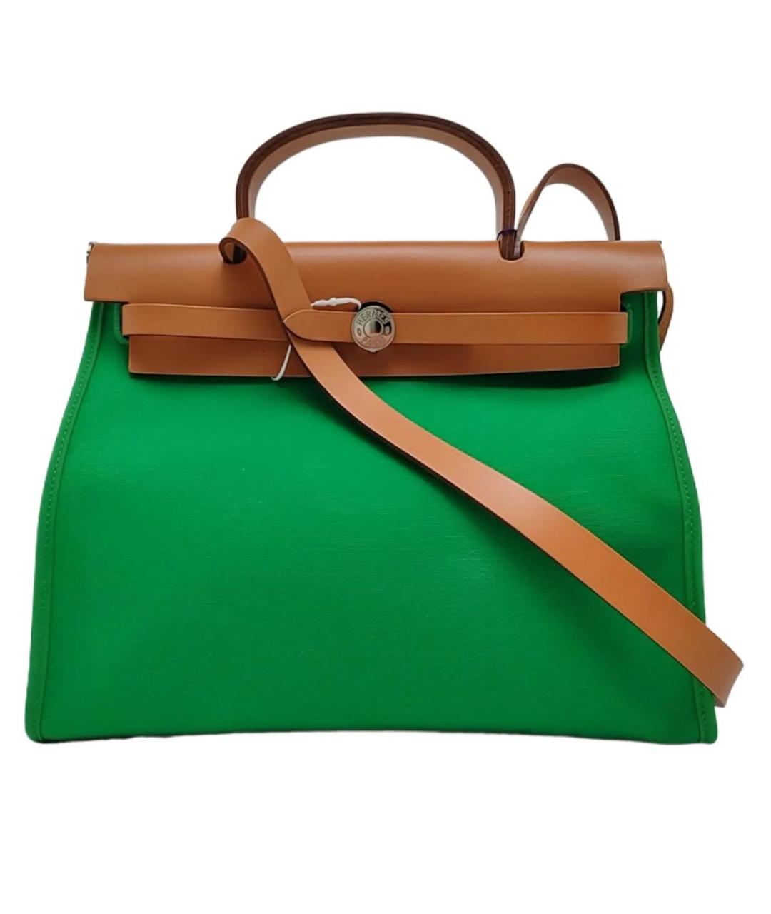 HERMES Зеленая кожаная сумка тоут, фото 9